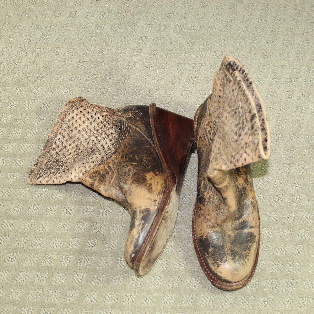 Bed Stu Countess Ankle Boots Wedges Leather Tan Distressed Size 6.5 Bootie